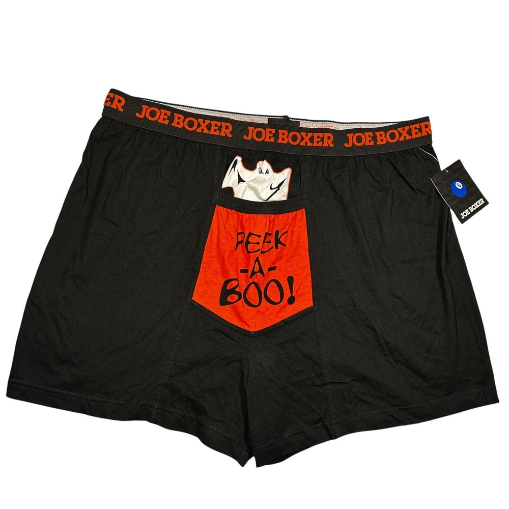 VTG Y2K Joe Boxer Mens Peek-A-Boo Ghost Halloween Cotton Boxer Briefs Black L